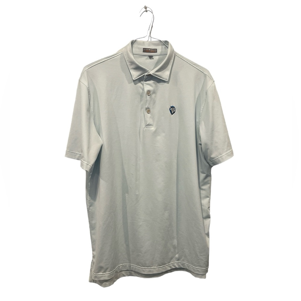 Peter Millar Summer Comfort Polo Shirt Blue White Striped Company Logo Men's‎ L